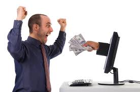 Arm coming out of Monitor with cash in its hand. With a guy raising his fist in trimpuhant joy.